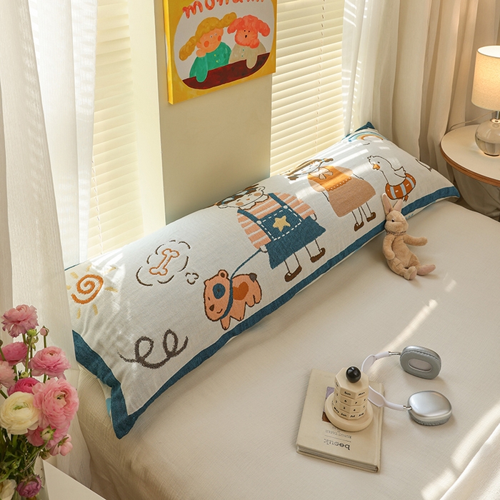 91家纺网 家纺一手货源 找家纺 雯雨2025新款A类卡通双人纱布枕套 春游