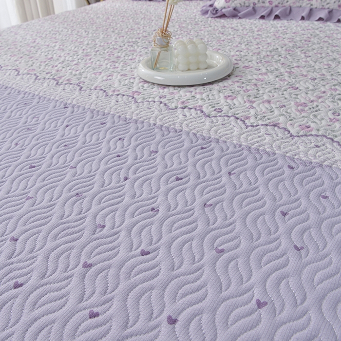 91家纺网 家纺一手货源 找家纺 梦柏 2025新款韩版双层纱夹棉绗缝床盖夏被四件套 香草