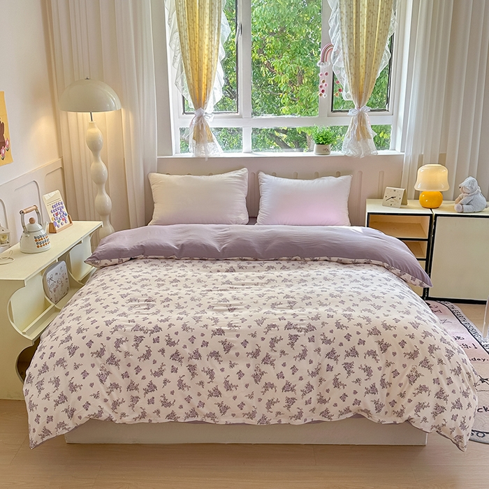 91家纺网 家纺一手货源 找家纺 玖明2025新款A类加厚柔软针织棉双层纱四件套 繁花似锦