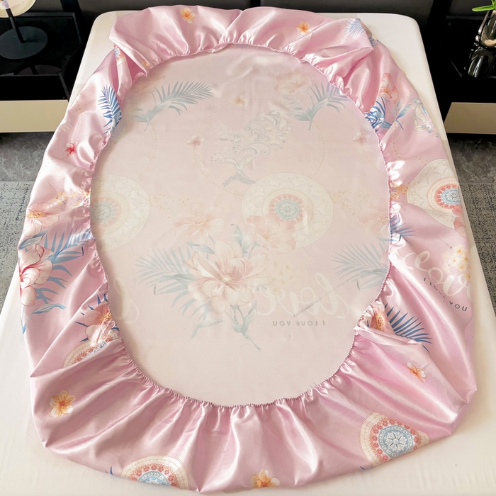 91家纺网 家纺一手货源 找家纺 纽缦家纺 2025新款印花冰丝床笠 春色