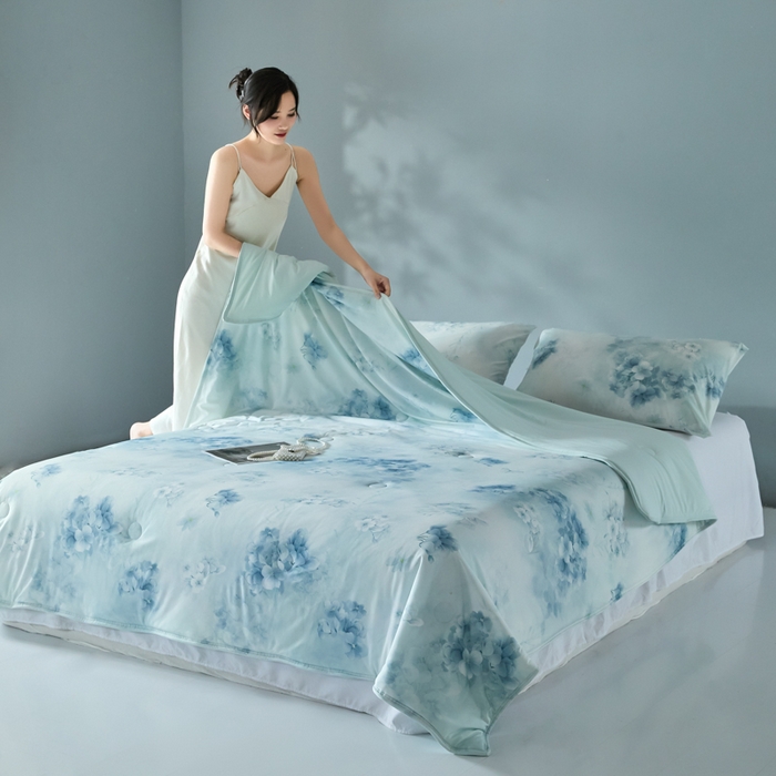 91家纺网 家纺一手货源 找家纺 2025春夏新款100%双面锦纶美式印花夏被凉感空调被 兰亭序