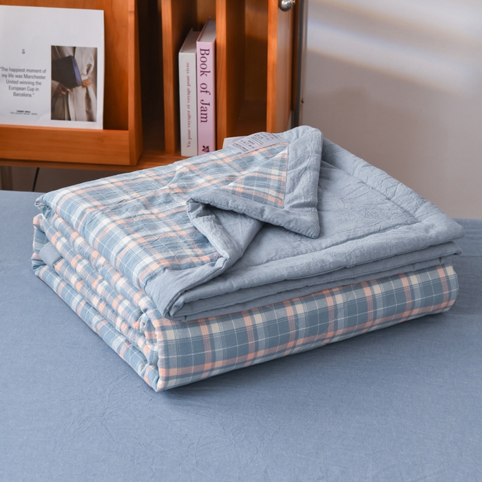 91家纺网 家纺一手货源 找家纺 圣尔雅家纺 2025新款里外全棉色织夏被新疆棉花被纯棉被子空调被夏凉被 蜜粉条格