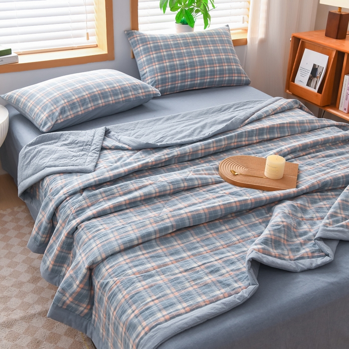 91家纺网 家纺一手货源 找家纺 圣尔雅家纺 2025新款里外全棉色织夏被新疆棉花被纯棉被子空调被夏凉被 蜜粉条格