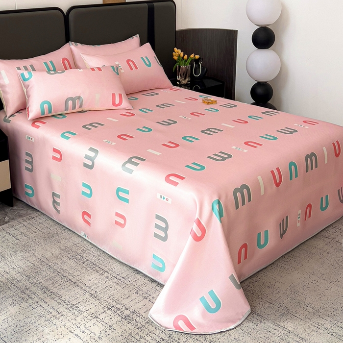 91家纺网 家纺一手货源 找家纺 纽缦家纺 2025新款印花冰丝防滑床单 跳动的音符