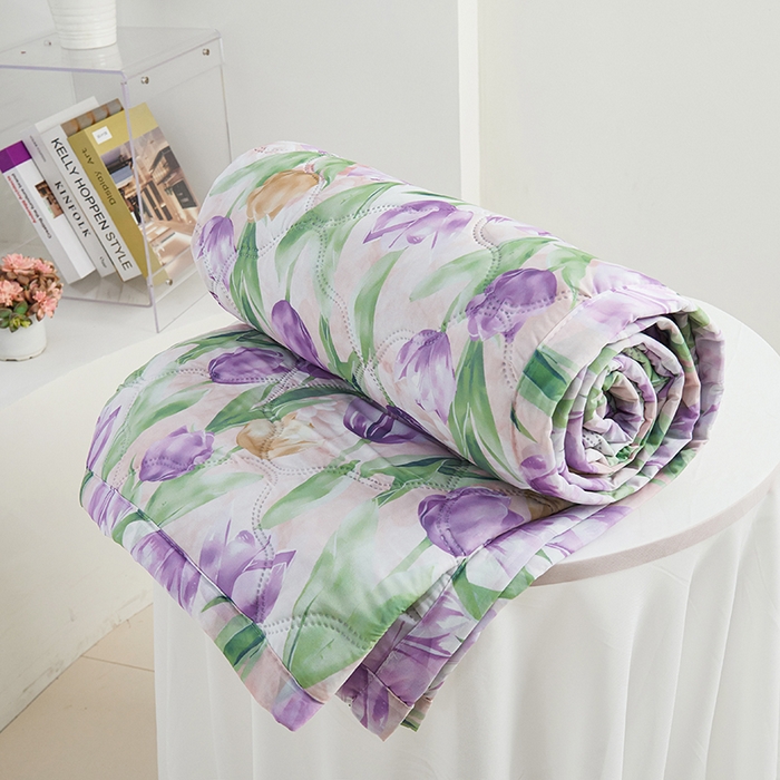 91家纺网 家纺一手货源 找家纺 被多多被业 2025新款凉感丝印花夏被夏凉被空调被 紫色郁金香