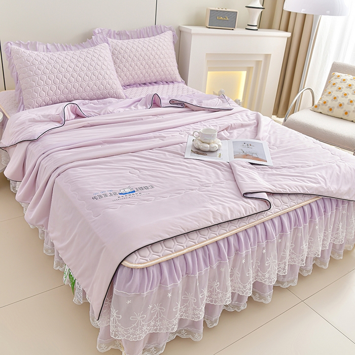 91家纺网 家纺一手货源 找家纺 民新家纺 2025新款凉感丝床裙乳胶凉席系列 唯美-云紫