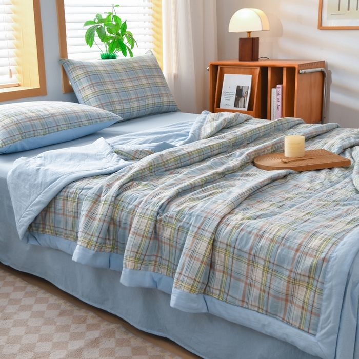 91家纺网 家纺一手货源 找家纺 圣尔雅家纺 2025新款里外全棉色织夏被新疆棉花被纯棉被子空调被夏凉被 丁香条格