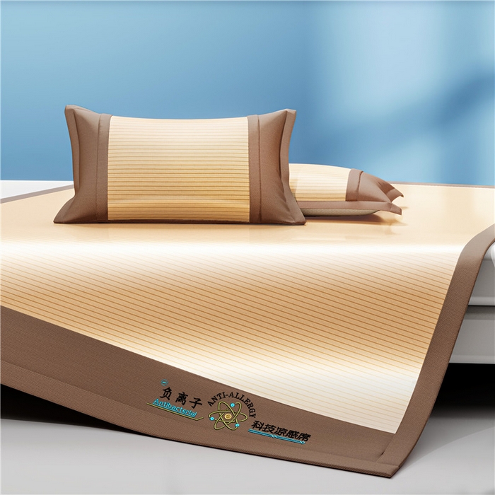 91家纺网 家纺一手货源 找家纺 悠米悠家 2025新款负离子+抗菌系列凉席床笠三件套 负离子咖色