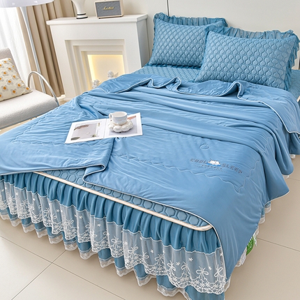 民新家纺 2025新款凉感丝床裙乳胶凉席系列 唯美-海天蓝