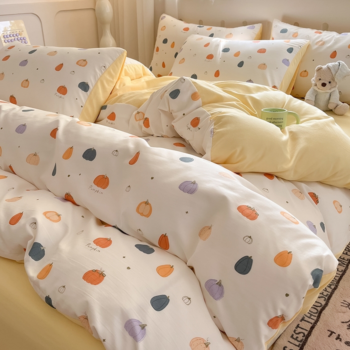 91家纺网 家纺一手货源 找家纺 玖明2025新款A类加厚柔软针织棉双层纱四件套 秋实凝香