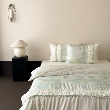 91家纺网 家纺一手货源 找家纺 （总）玉宇阁 2025春夏新款60S兰精天丝印花四件套-薇之白