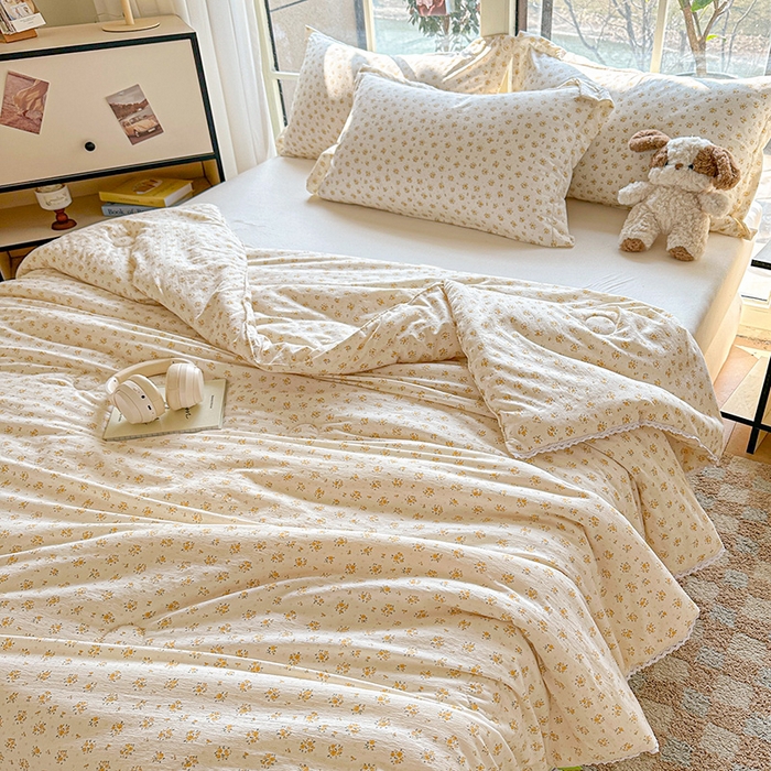 91家纺网 家纺一手货源 找家纺 2025新款双层皱皱纱水洗棉夏被夏凉被空调被可机洗空调被子被芯棉被 橘子海