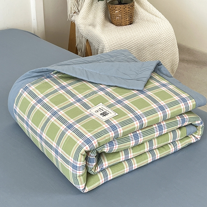 91家纺网 家纺一手货源 找家纺 鸣升家纺 2025新款100%里外全棉棉花夏被无印风全棉色织水洗棉夏凉被空调被夏被春秋被单人可机洗 初时绿