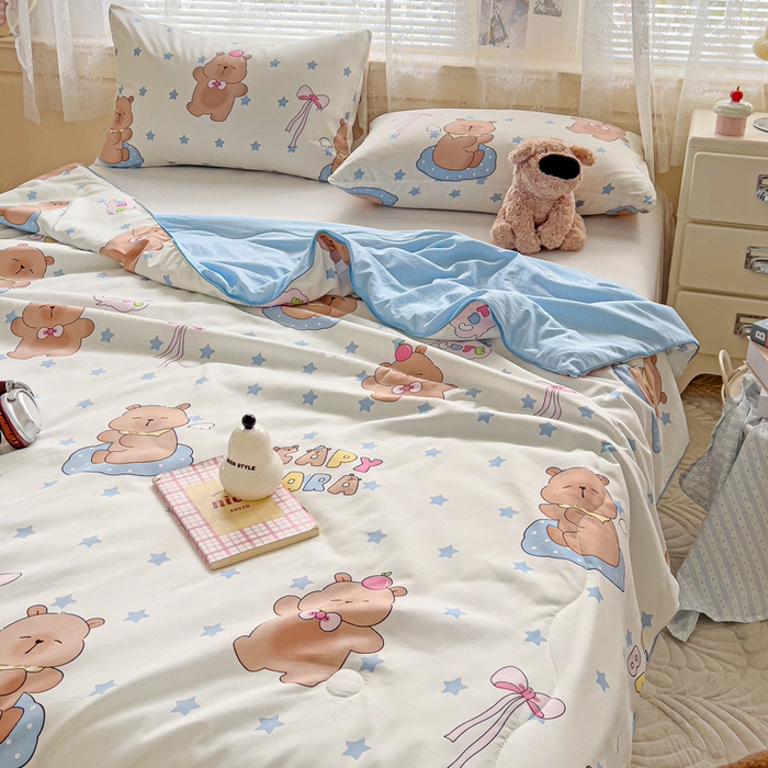 91家纺网 家纺一手货源 找家纺 2025春夏新款嵌绳款云柔水洗棉单夏被夏凉被空调被 嵌绳夏被-星星卡皮