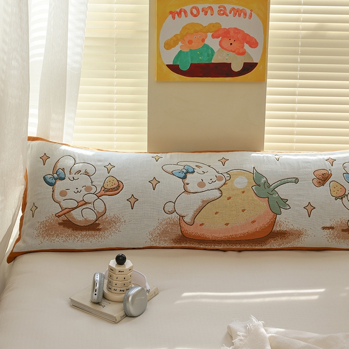 91家纺网 家纺一手货源 找家纺 雯雨2025新款A类卡通双人纱布枕套 草莓兔