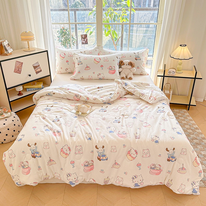 91家纺网 家纺一手货源 找家纺 2025新款双层皱皱纱水洗棉夏被夏凉被空调被可机洗空调被子被芯棉被 奶猫