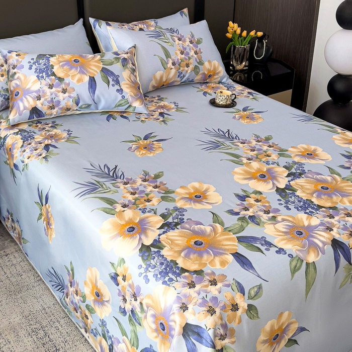 91家纺网 家纺一手货源 找家纺 纽缦家纺 2025新款印花冰丝防滑床单 满园