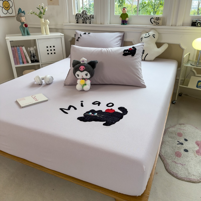 91家纺网 家纺一手货源 找家纺 席世家 2025春夏新款全棉纯棉老粗布印花床笠凉席席子 小懒猫