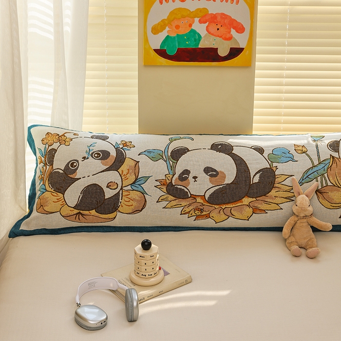 91家纺网 家纺一手货源 找家纺 雯雨2025新款A类卡通双人纱布枕套 熊猫