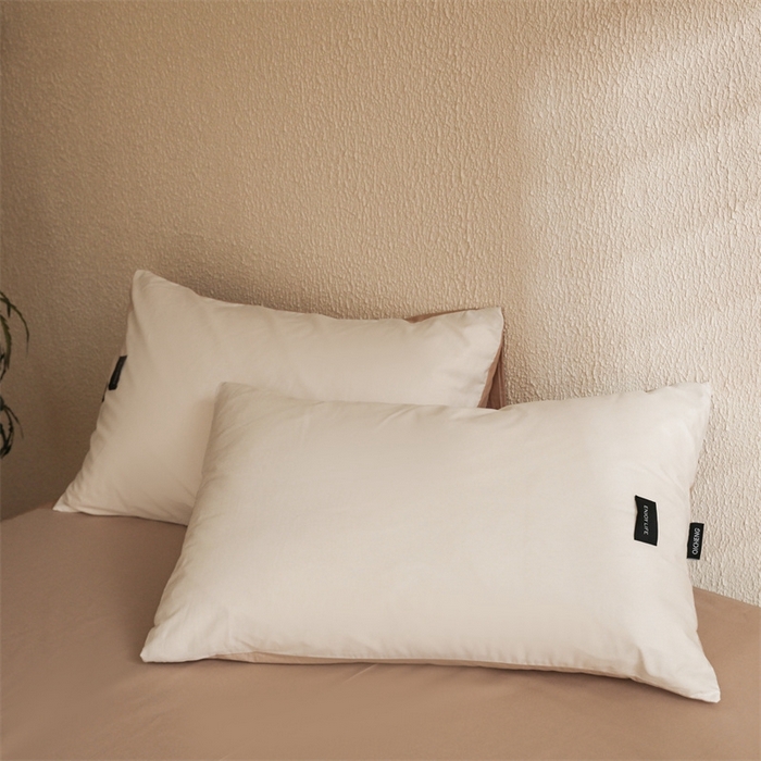 91家纺网 家纺一手货源 找家纺 启程2025新款全棉纯色双拼无印风四件套 奶白+杏仁