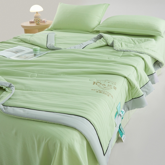 91家纺网 家纺一手货源 找家纺 宝士康家纺 2025新款10A抗菌华夫条提花夏被 青绿