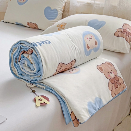 2025春夏新款嵌绳款云柔水洗棉单夏被夏凉被空调被 嵌绳夏被-爱心小熊