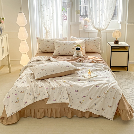 一比一家纺 2025新款针织双层纱夏被床盖四件套单夏被单床盖单品 狗狗家族