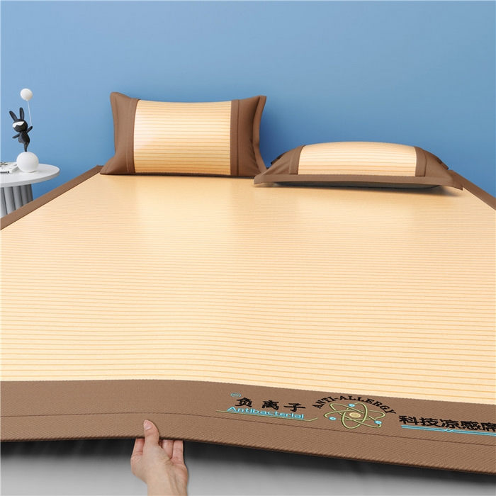 91家纺网 家纺一手货源 找家纺 悠米悠家 2025新款负离子+抗菌系列凉席床笠三件套 负离子咖色