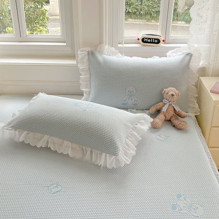 91家纺网 家纺一手货源 找家纺 （总）圣比熊 2025新款凉感冰豆豆凉席花边枕套宿舍一只装枕头套一对枕芯套