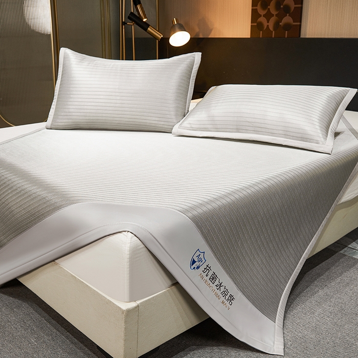 91家纺网 家纺一手货源 找家纺 小萌虎 2025新款轻柔丝抗菌冰丝藤凉席（复合三明治款）宽包刺绣冰丝软席藤席 抗菌三明治冰丝藤席-冰川-星光灰