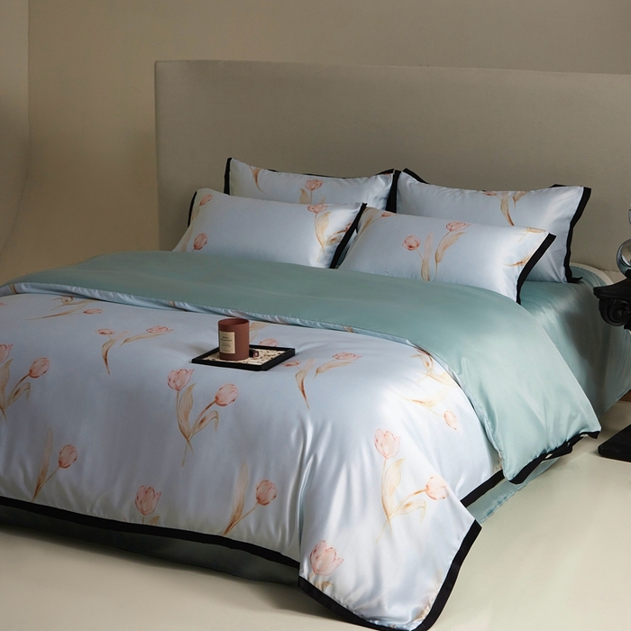 91家纺网 家纺一手货源 找家纺 优悦 2025新款冰丝数码印花四件套 花期-绿