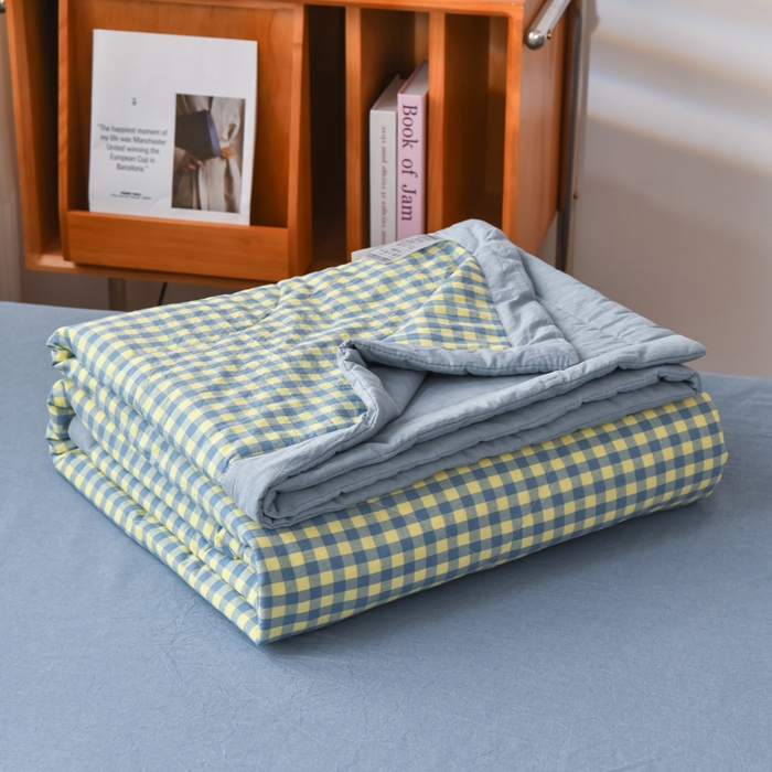 91家纺网 家纺一手货源 找家纺 圣尔雅家纺 2025新款里外全棉色织夏被新疆棉花被纯棉被子空调被夏凉被 黄蓝小格