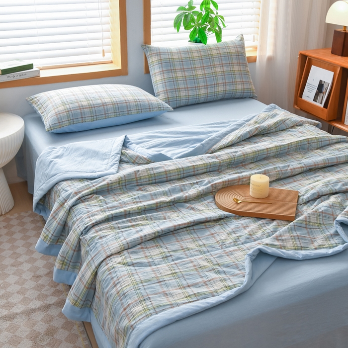 91家纺网 家纺一手货源 找家纺 圣尔雅家纺 2025新款里外全棉色织夏被新疆棉花被纯棉被子空调被夏凉被 丁香条格