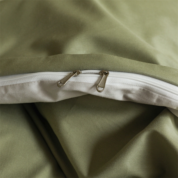 91家纺网 家纺一手货源 找家纺 启程2025新款全棉纯色双拼无印风四件套 抹茶绿+绅士灰