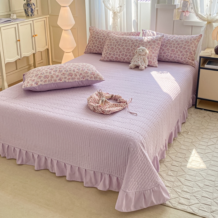 91家纺网 家纺一手货源 找家纺 一比一家纺 2025新款针织双层纱夏被床盖四件套单夏被单床盖单品 春天里