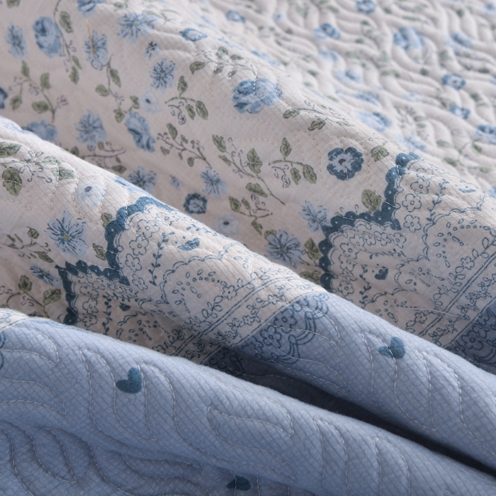 91家纺网 家纺一手货源 找家纺 梦柏 2025新款韩版双层纱夹棉绗缝床盖夏被四件套 幽香