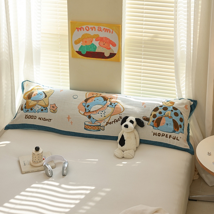 91家纺网 家纺一手货源 找家纺 雯雨2025新款A类卡通双人纱布枕套 好梦