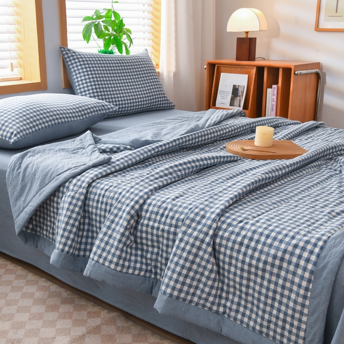 91家纺网 家纺一手货源 找家纺 圣尔雅家纺 2025新款里外全棉色织夏被新疆棉花被纯棉被子空调被夏凉被 蓝小格