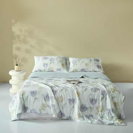 2025春夏新款100%双面锦纶美式印花夏被凉感空调被 郁金香