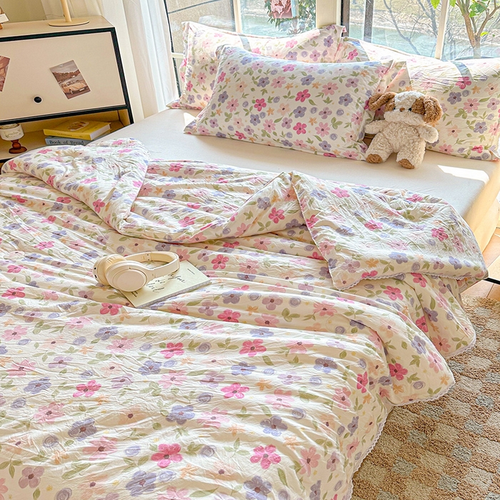 91家纺网 家纺一手货源 找家纺 2025新款双层皱皱纱水洗棉夏被夏凉被空调被可机洗空调被子被芯棉被 满心欢喜