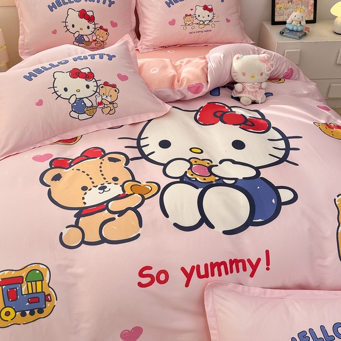 91家纺网 家纺一手货源 找家纺 博雅 2025新款三丽鸥全棉大版单枕套 小熊KT猫