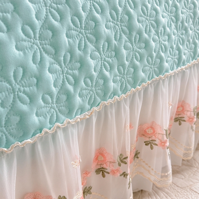 91家纺网 家纺一手货源 找家纺 大麦家纺2025新款年新款亲肤花边款床盖四件套  甜心小姐-梵星蓝