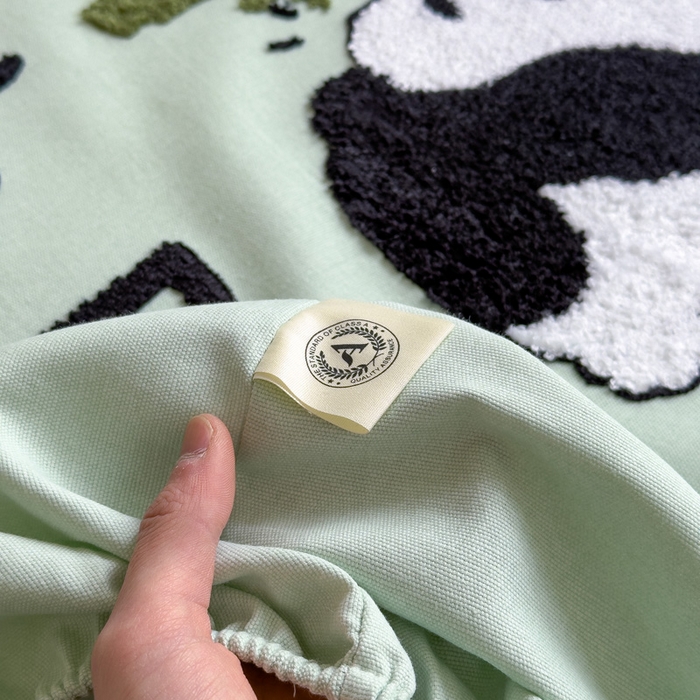 91家纺网 家纺一手货源 找家纺 席世家 2025春夏新款全棉纯棉老粗布印花床笠凉席席子 熊猫与竹