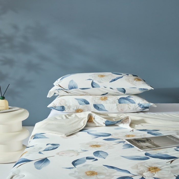 91家纺网 家纺一手货源 找家纺 2025春夏新款100%双面锦纶美式印花夏被凉感空调被 淡雅花香