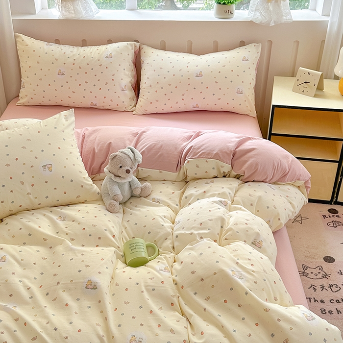 91家纺网 家纺一手货源 找家纺 玖明2025新款A类加厚柔软针织棉双层纱四件套 萌趣