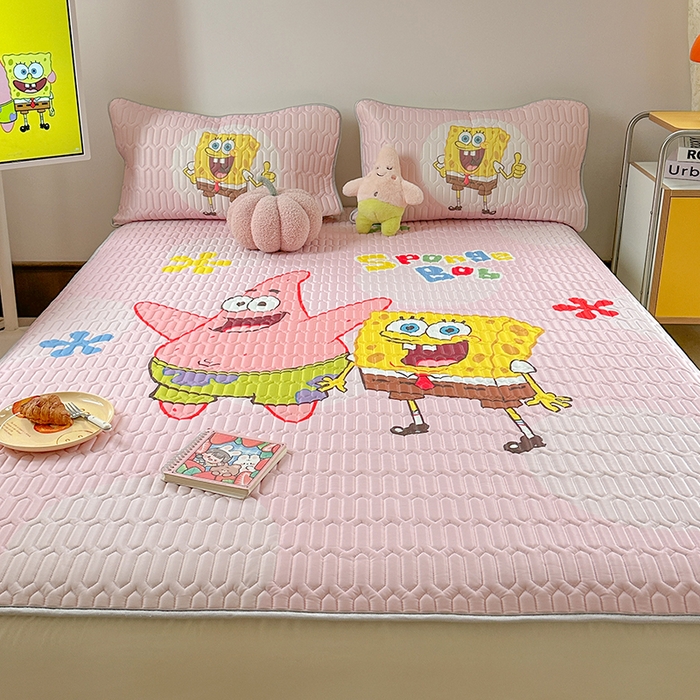 91家纺网 家纺一手货源 找家纺 金爱家 2025新款海绵宝宝乳胶凉席床笠款凉席席子 凉席床笠款-粉粉海绵宝宝