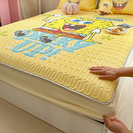 金爱家 2025新款海绵宝宝乳胶凉席床笠款凉席席子 凉席床笠款-咖啡海绵宝宝