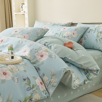 宇彬家纺 2024新款13372喷气全棉四件套 颜礼-蓝