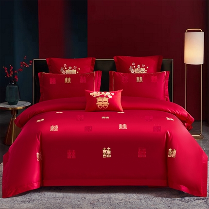 91家纺网 家纺一手货源 找家纺 （总）富之雅婚庆 2025新款亲肤棉磨毛刺绣婚庆四件套多件套