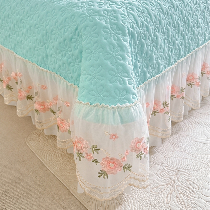 91家纺网 家纺一手货源 找家纺 大麦家纺2025新款年新款亲肤花边款床盖四件套  甜心小姐-梵星蓝